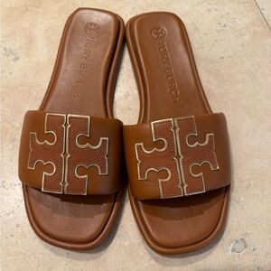 Tory Burch Double-T Sport Slide size 8.5 in tan